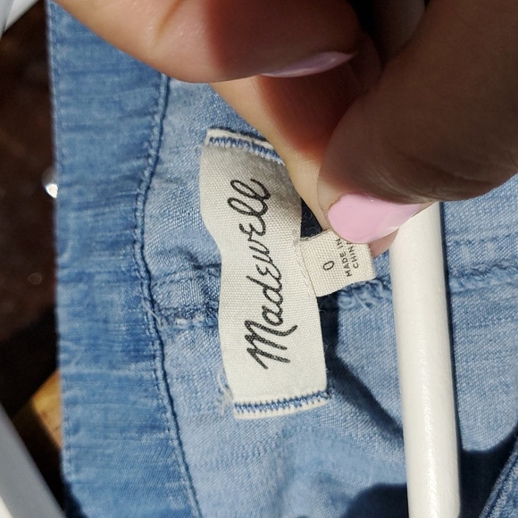 MADEWELL JUMPSUIT BLUE DENIM JEAN ROMPER SIZE 0 CASUAL PLEATS PUFFY SLEEVES - Picture 6 of 9